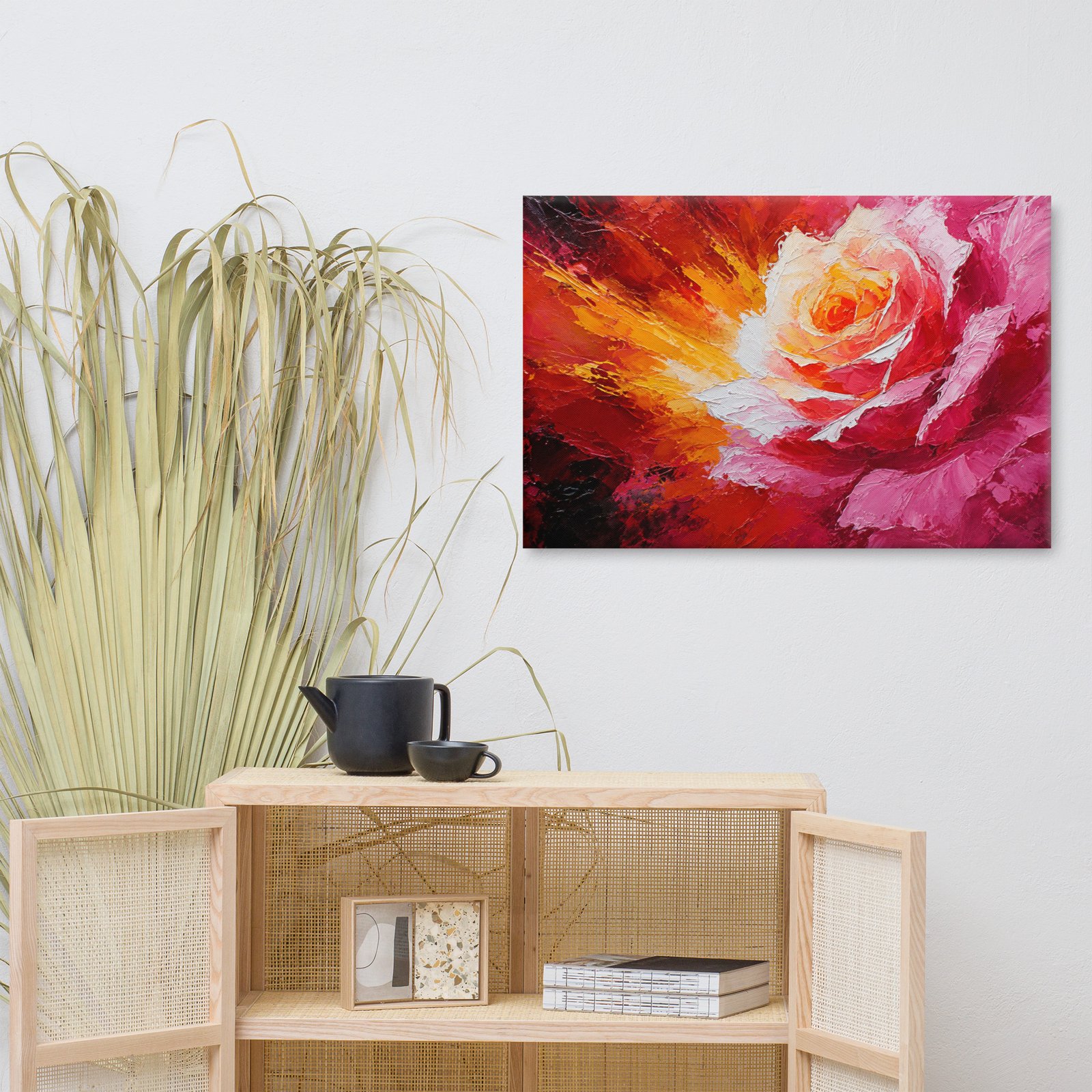 Vibrant Floral Rose Wall Art Printable | Bold Floral Palette Knife Canvas Print - Image 8