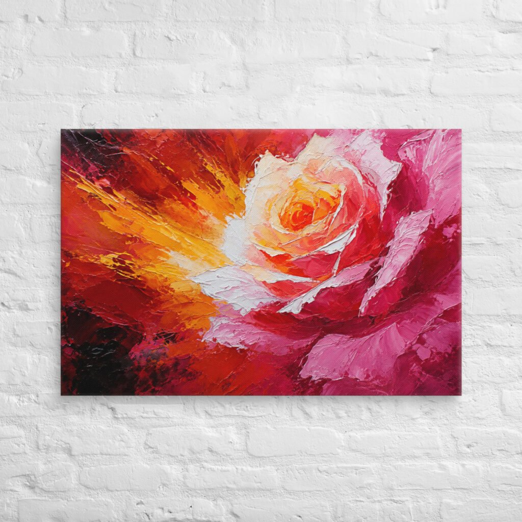 Vibrant Floral Rose Wall Art Printable | Bold Floral Palette Knife Canvas Print