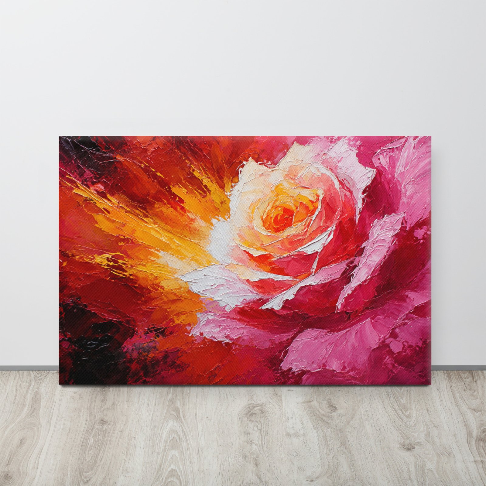 Vibrant Floral Rose Wall Art Printable | Bold Floral Palette Knife Canvas Print - Image 1