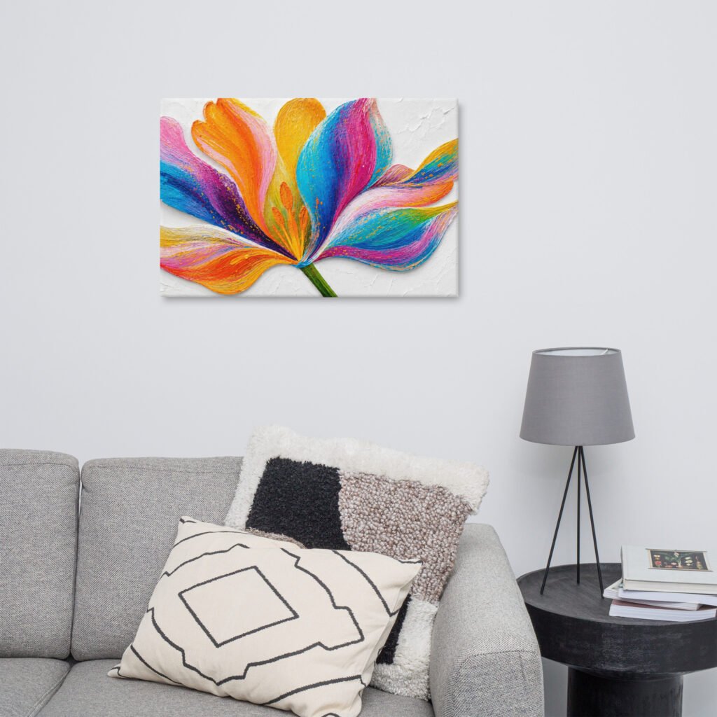 Vibrant Multicolored Flower Painting Printable | Minimal White Background Wall Art