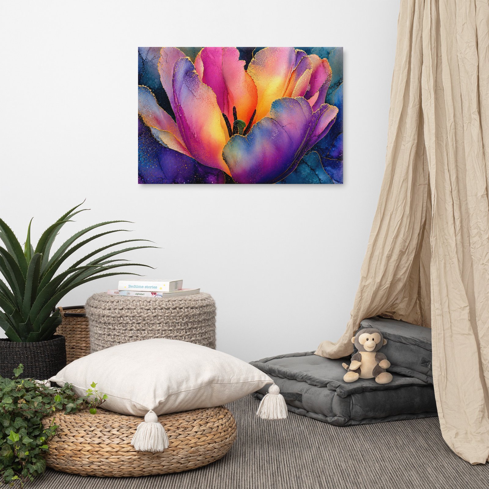 Floral Wall Art Printable | Moody Purple & Gold Tulip Canvas Print - Image 6