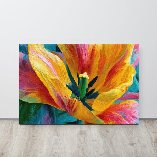 Bright Yellow & Pink Tulip Wall Art Printable | Floral Canvas Print - Image 1
