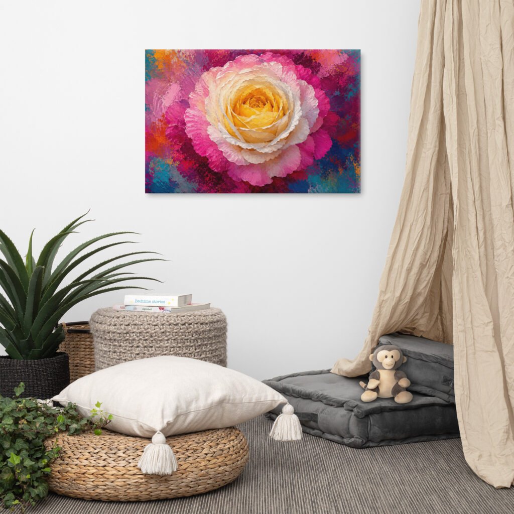 Colorful Impasto Floral Wall Art Printable | Modern Abstract Flower Rose Wall Art