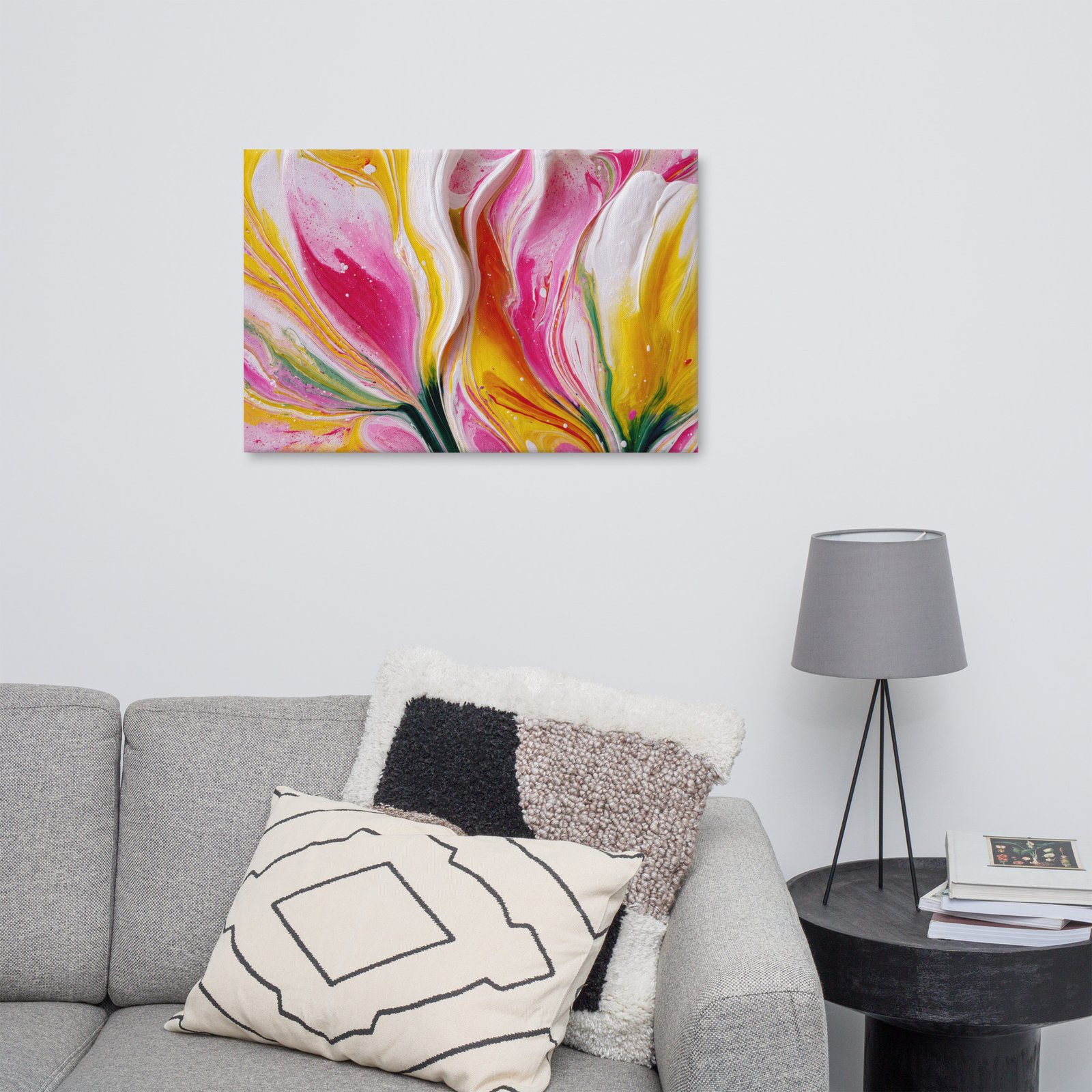 Pink & Yellow Acrylic Floral Wall Art Printable | Floral Canvas Print - Image 9