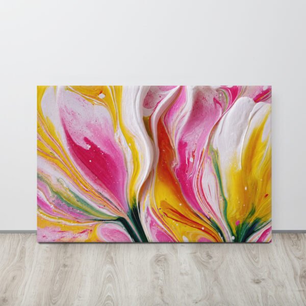 Pink & Yellow Acrylic Floral Wall Art Printable | Floral Canvas Print - Image 1