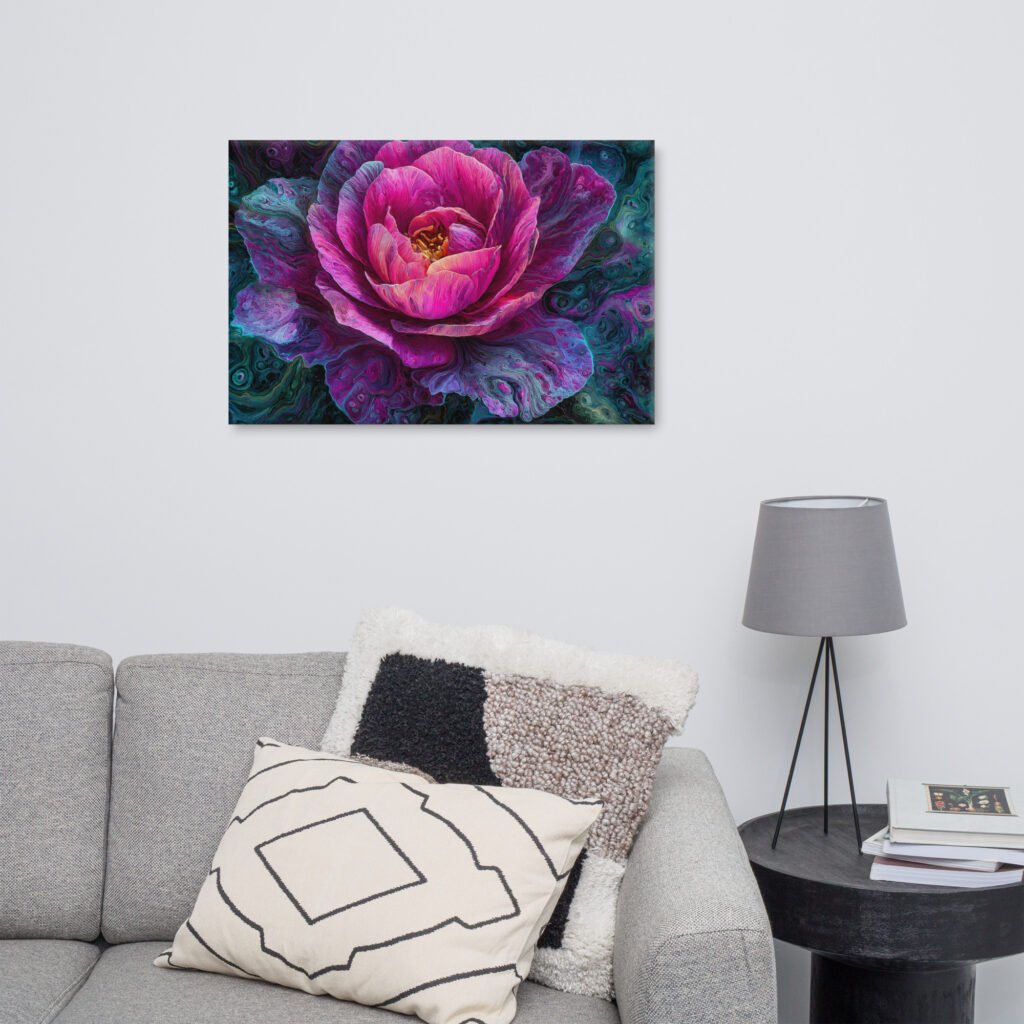 Pink Rose Floral Wall Art Printable | Moody Psychedelic Floral Print