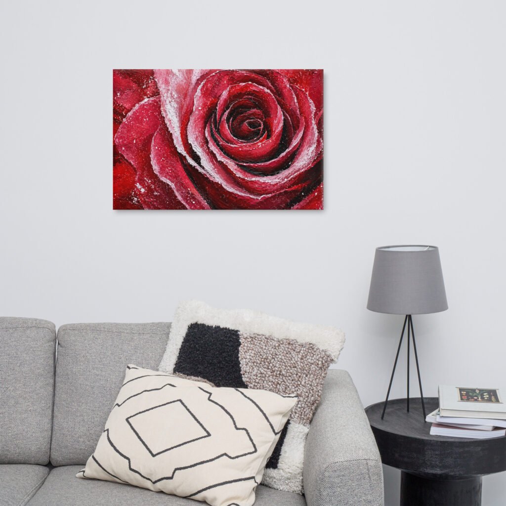 Red Rose Wall Art Printable | Deep Crimson Impasto Painting