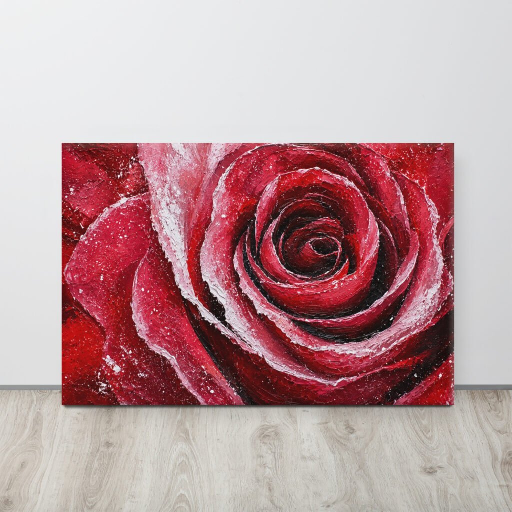 Red Rose Wall Art Printable | Deep Crimson Impasto Painting