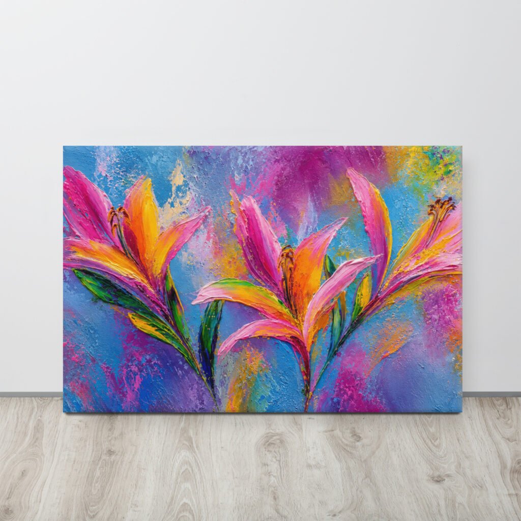 Vibrant Pink & Orange Lily Canvas Print | Abstract Floral Wall Decor
