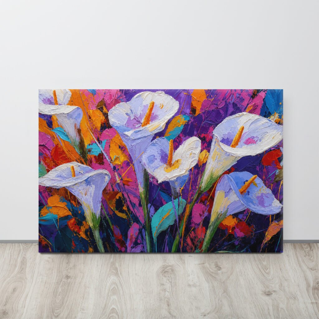 White Calla Lilies Canvas Print | Textured Abstract Floral Wall Decor