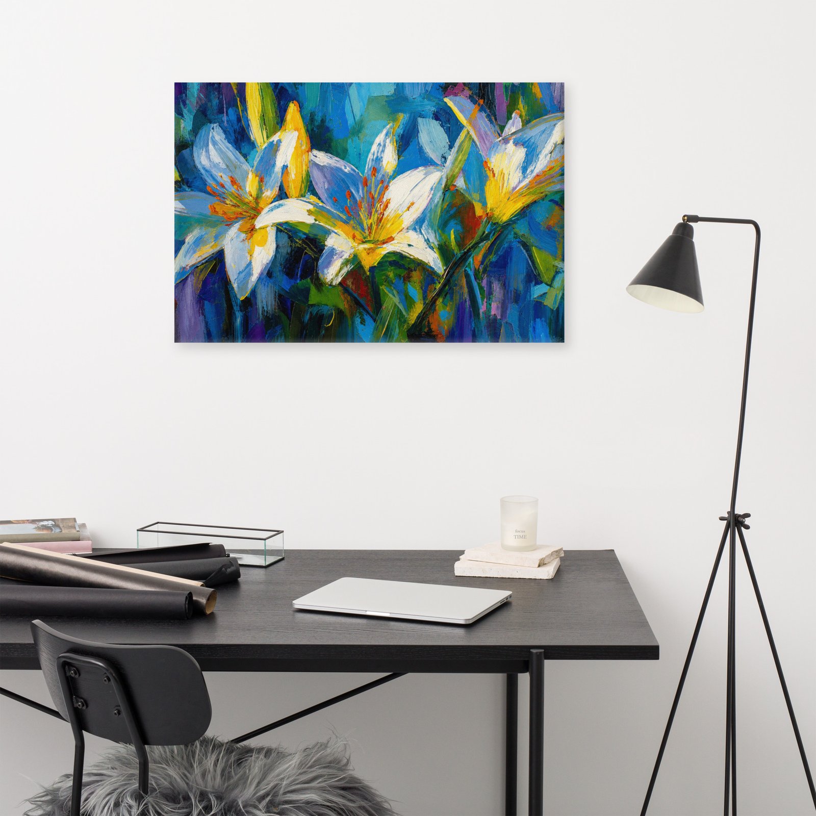 Vibrant Blue Lily Bloom Canvas Art | Colorful Impasto Floral Wall Decor - Image 10