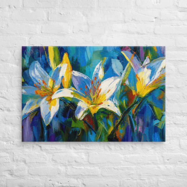 Vibrant Blue Lily Bloom Canvas Art | Colorful Impasto Floral Wall Decor - Image 11