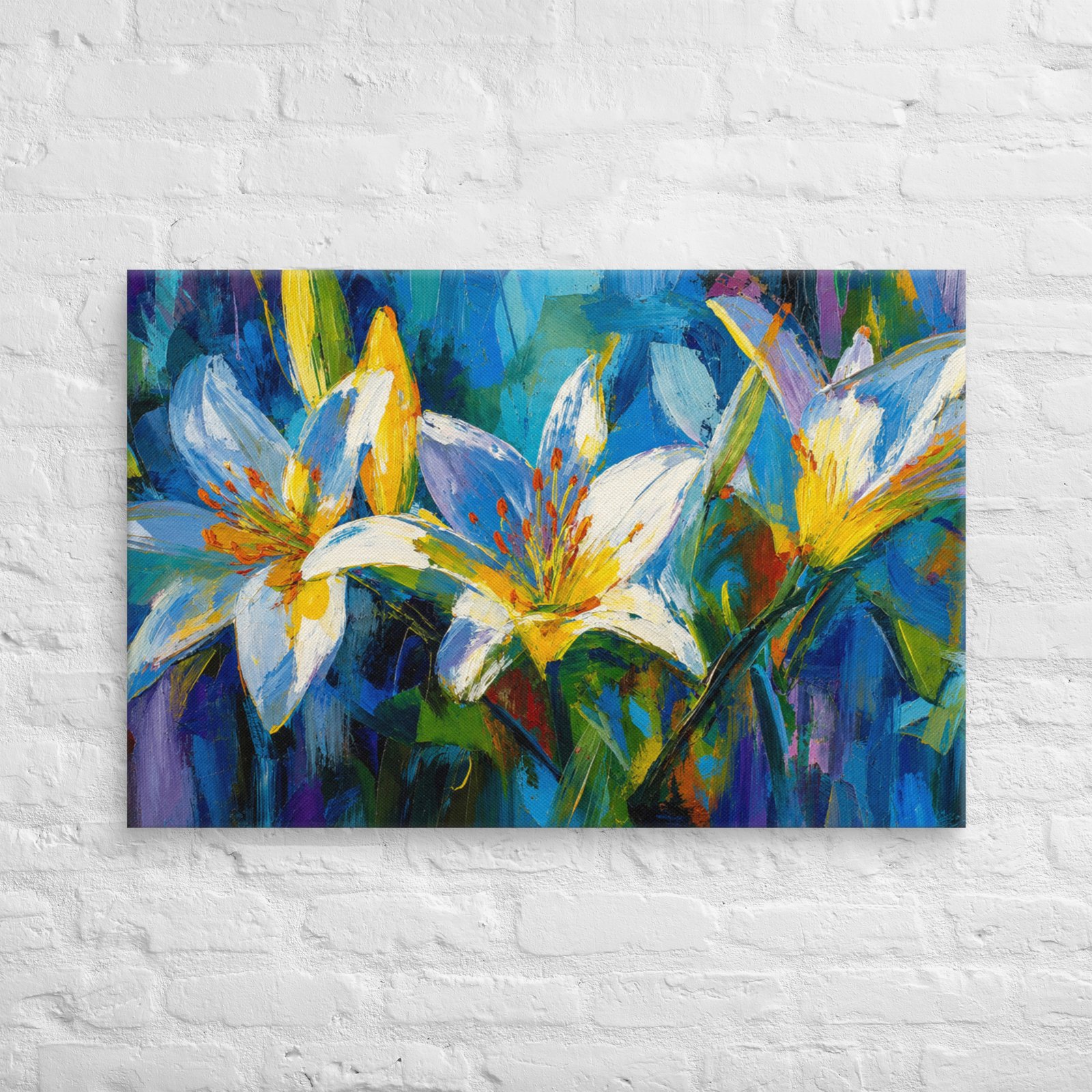 Vibrant Blue Lily Bloom Canvas Art | Colorful Impasto Floral Wall Decor - Image 11