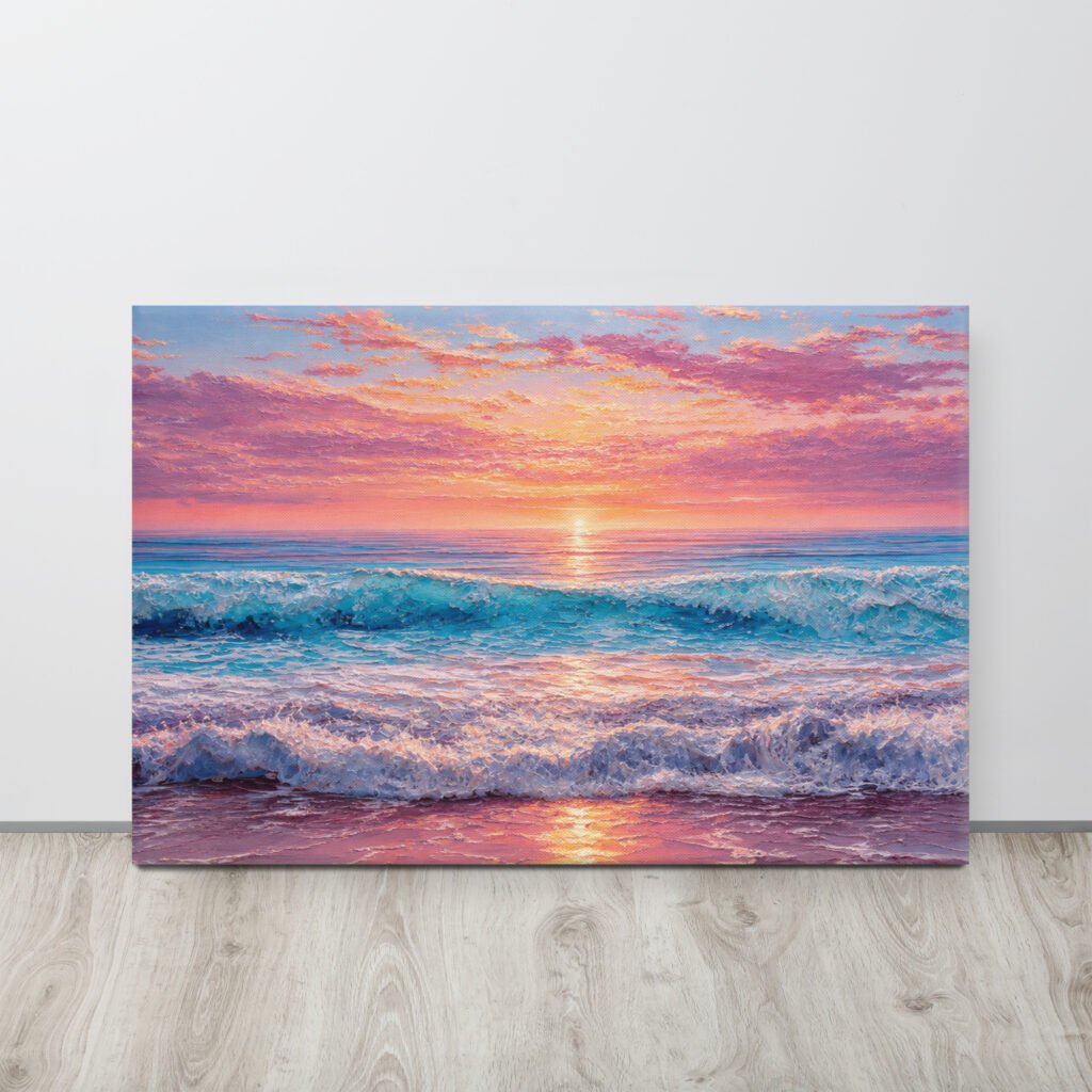 Coastal Impasto Sunset Beach Painting | Canvas Art Print