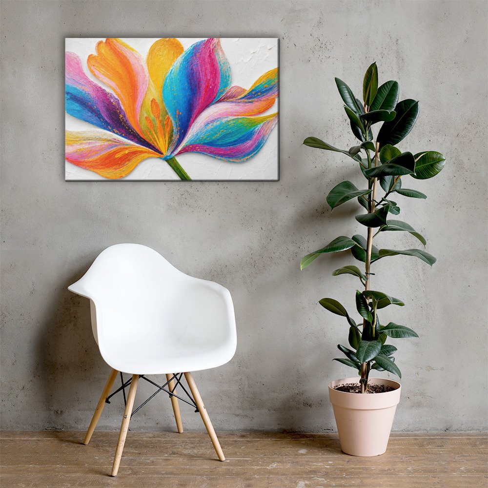 Vibrant Multicolored Flower Painting Printable | Minimal White Background Wall Art