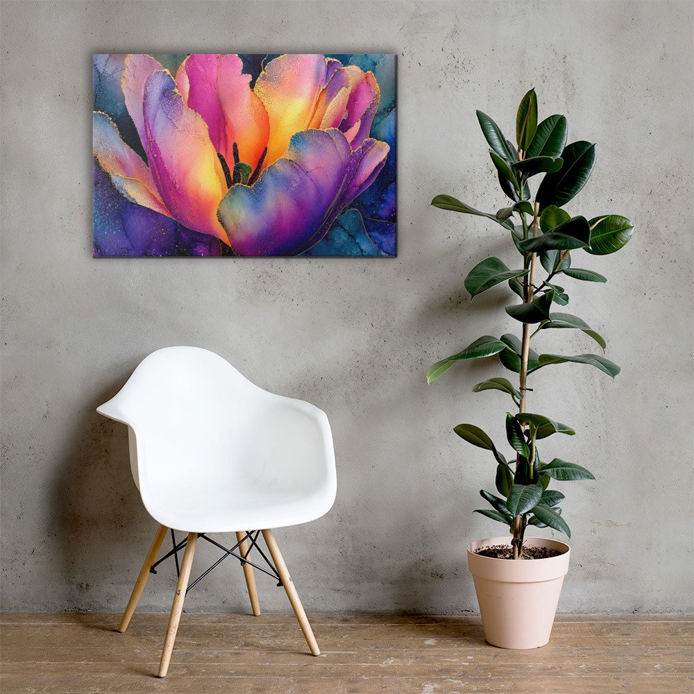 Floral Wall Art Printable | Moody Purple & Gold Tulip Canvas Print
