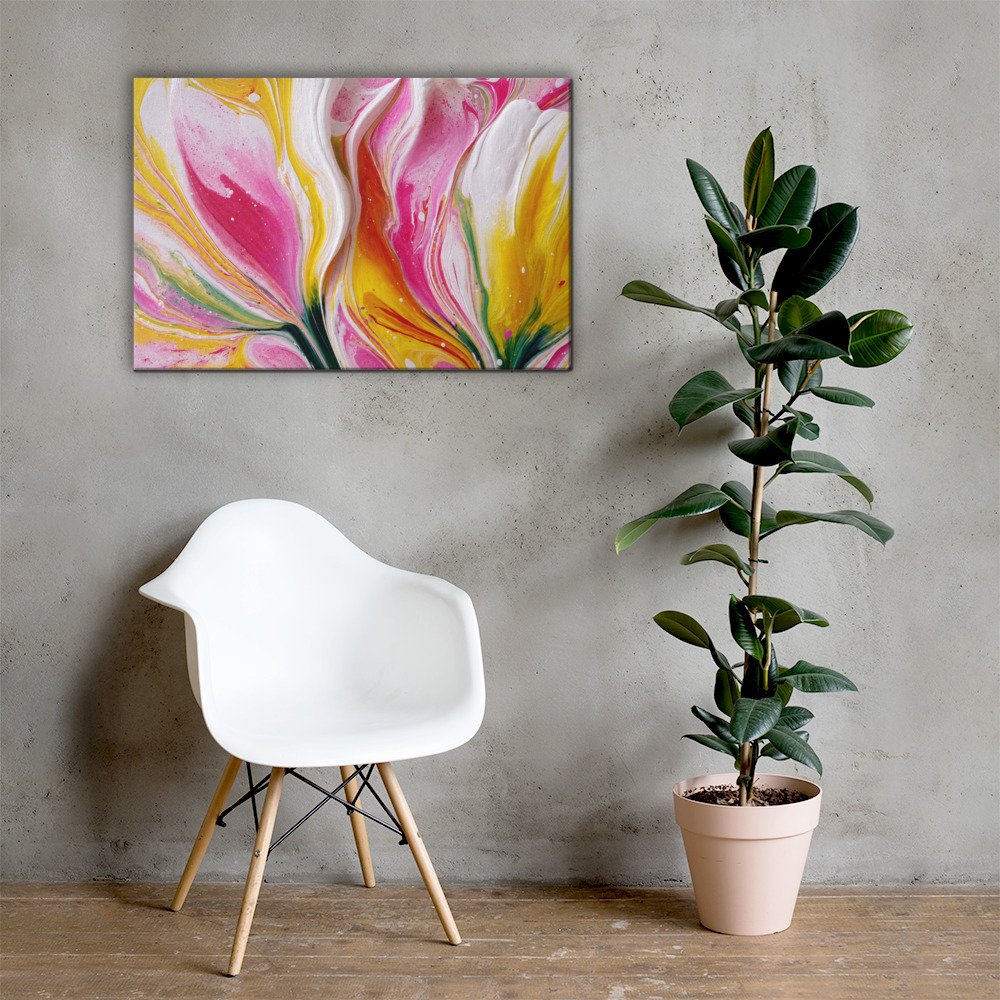 Pink & Yellow Acrylic Floral Wall Art Printable | Floral Canvas Print