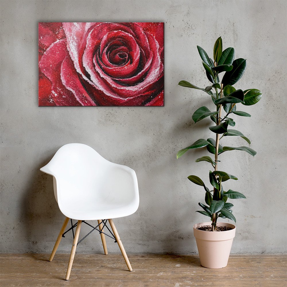 Red Rose Wall Art Printable | Deep Crimson Impasto Painting