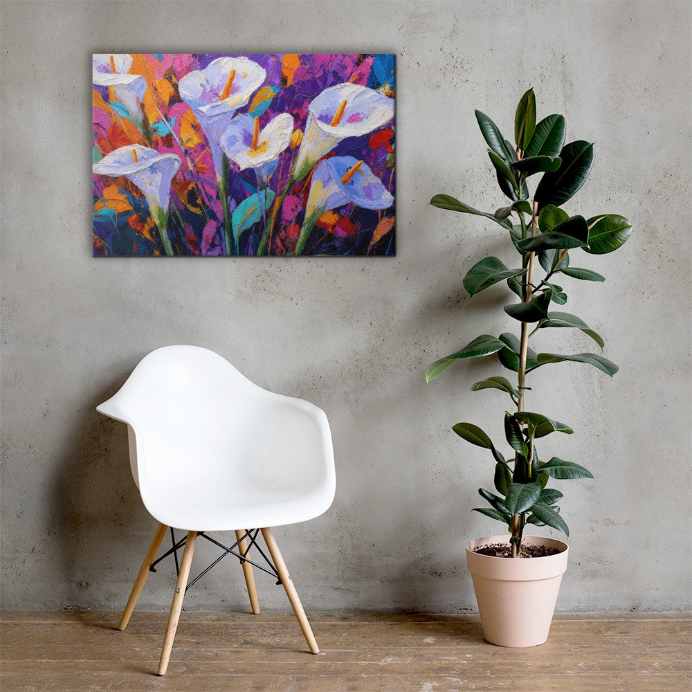 White Calla Lilies Canvas Print | Textured Abstract Floral Wall Decor