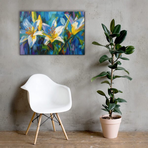 Vibrant Blue Lily Bloom Canvas Art | Colorful Impasto Floral Wall Decor - Image 4