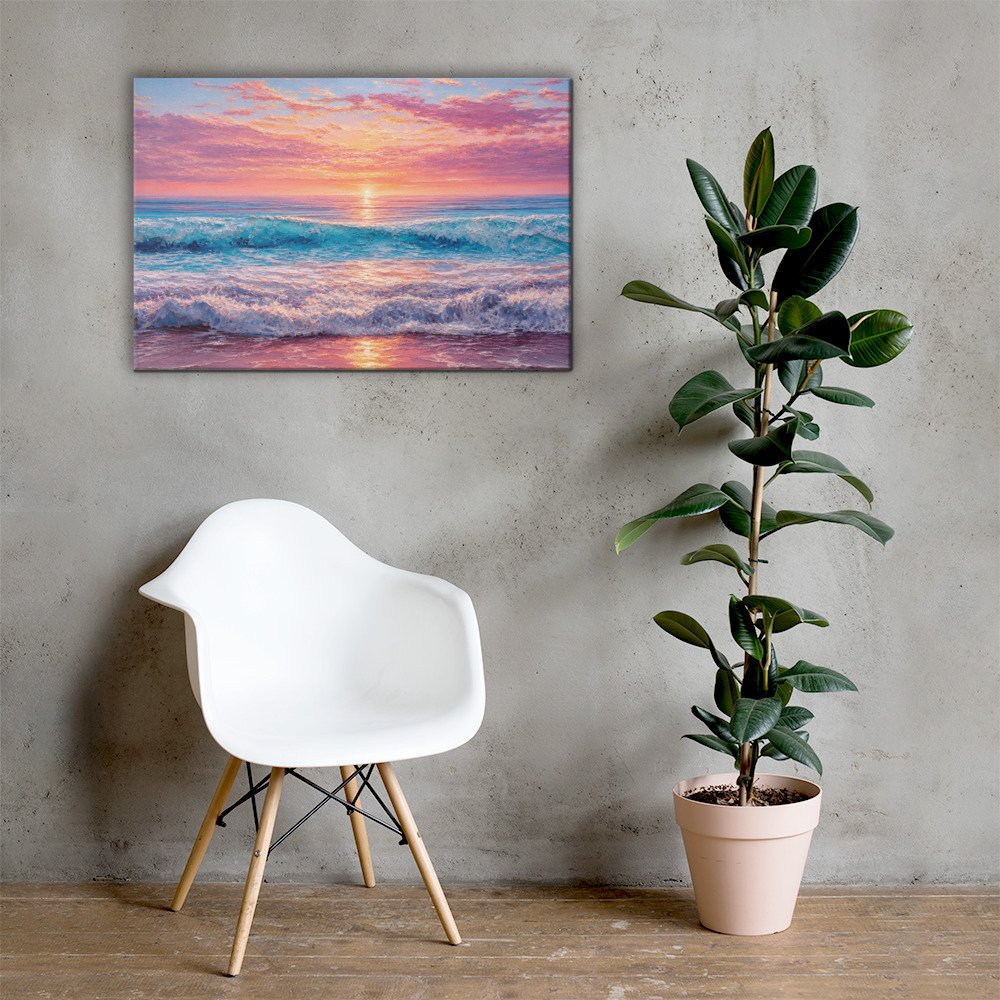 Coastal Impasto Sunset Beach Painting | Canvas Art Print