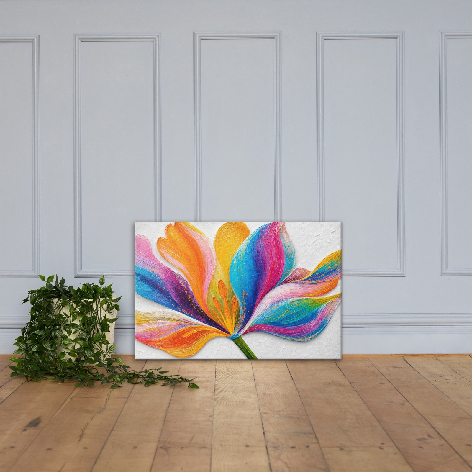 Vibrant Multicolored Flower Painting Printable | Minimal White Background Wall Art - Image 4