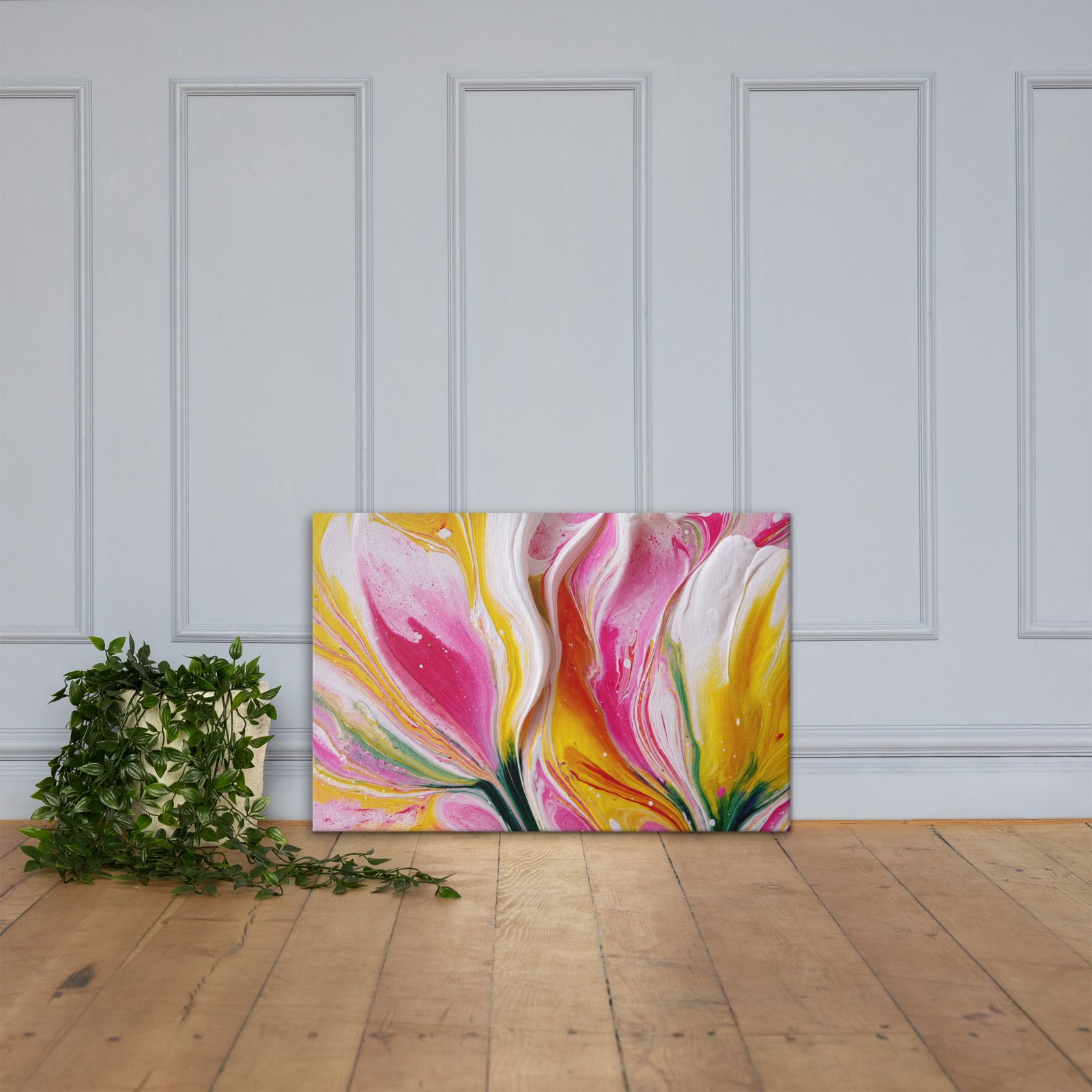 Pink & Yellow Acrylic Floral Wall Art Printable | Floral Canvas Print - Image 3