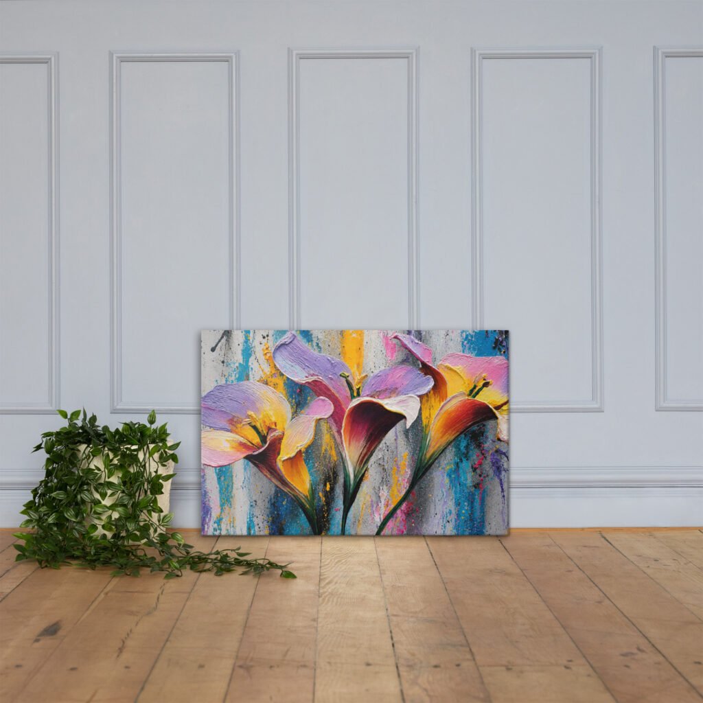 Textured Colorful Calla Lily Wall Art Printable | Impasto Floral Painting