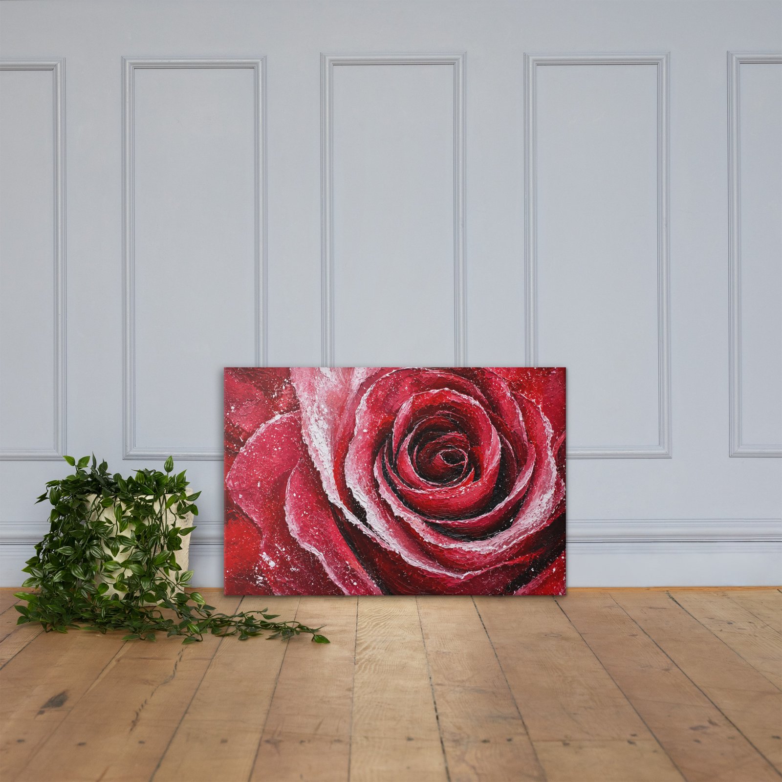 Red Rose Wall Art Printable | Deep Crimson Impasto Painting - Image 3