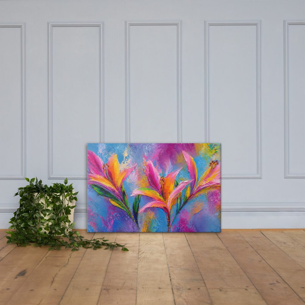 Vibrant Pink & Orange Lily Canvas Print | Abstract Floral Wall Decor