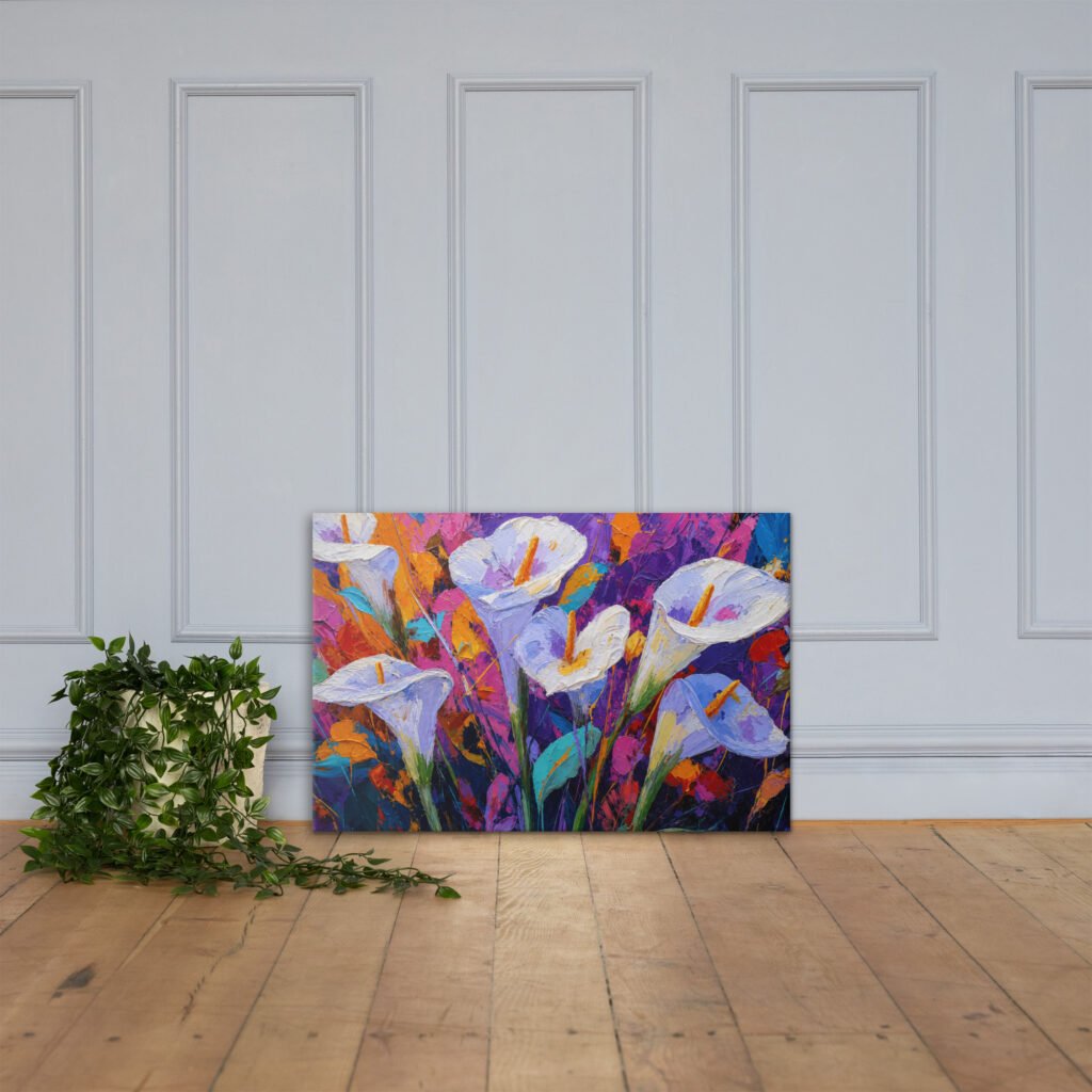 White Calla Lilies Canvas Print | Textured Abstract Floral Wall Decor