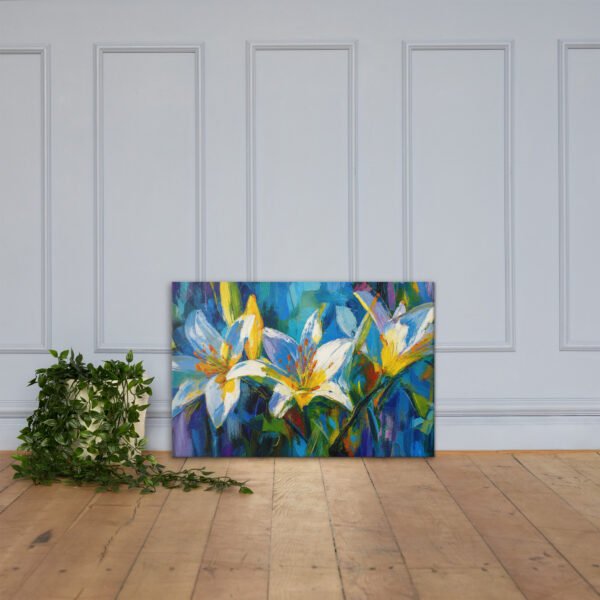 Vibrant Blue Lily Bloom Canvas Art | Colorful Impasto Floral Wall Decor - Image 3