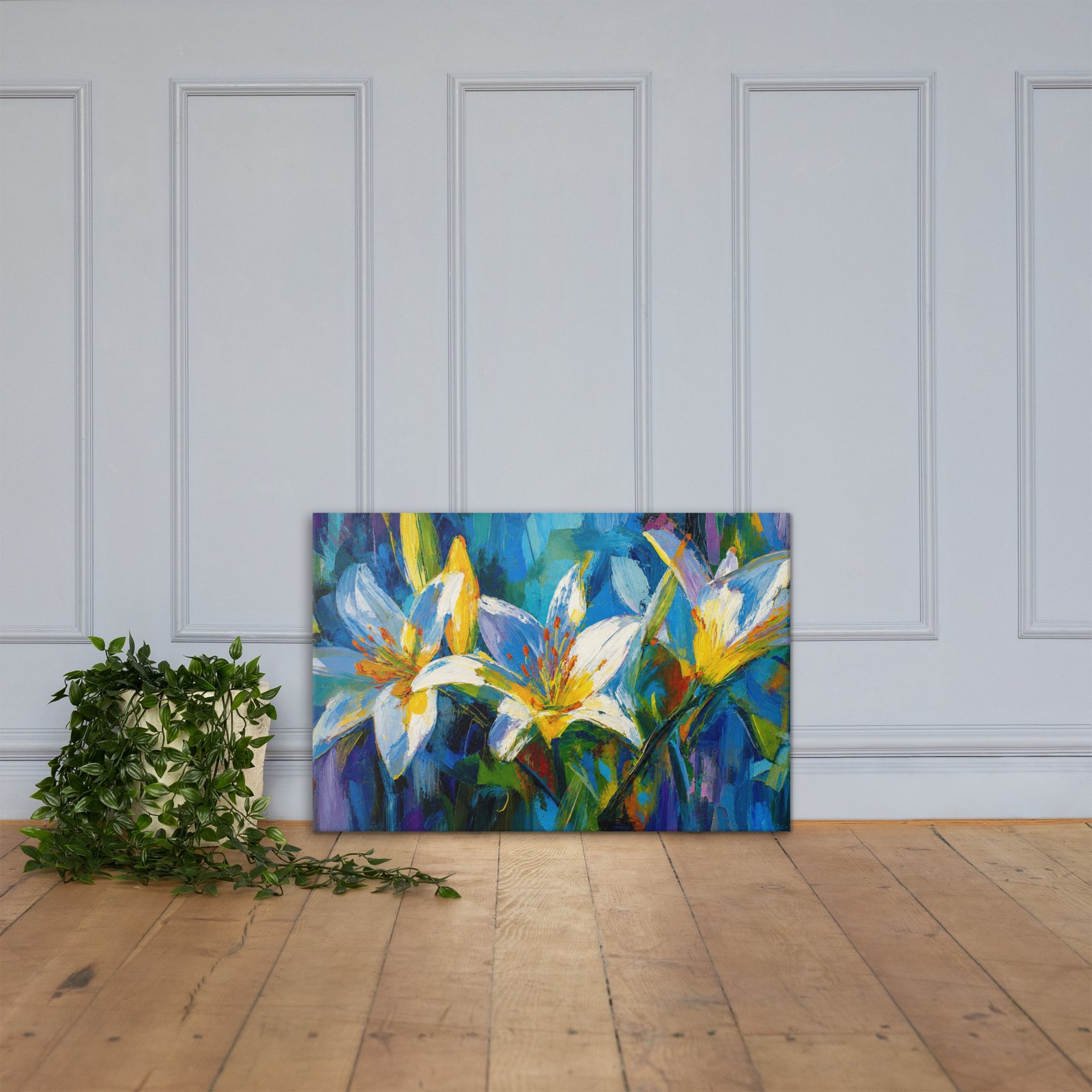 Vibrant Blue Lily Bloom Canvas Art | Colorful Impasto Floral Wall Decor - Image 3