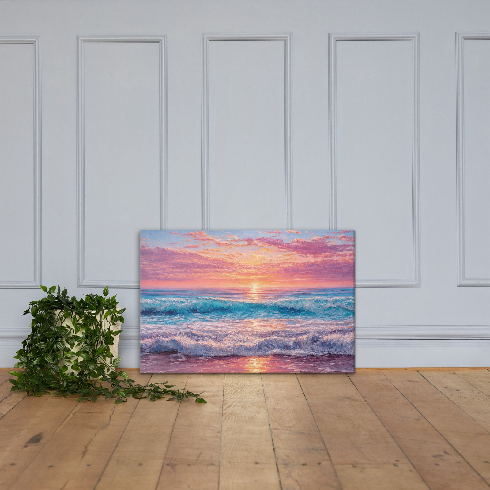 Coastal Impasto Sunset Beach Painting | Canvas  Art Print - Image 3