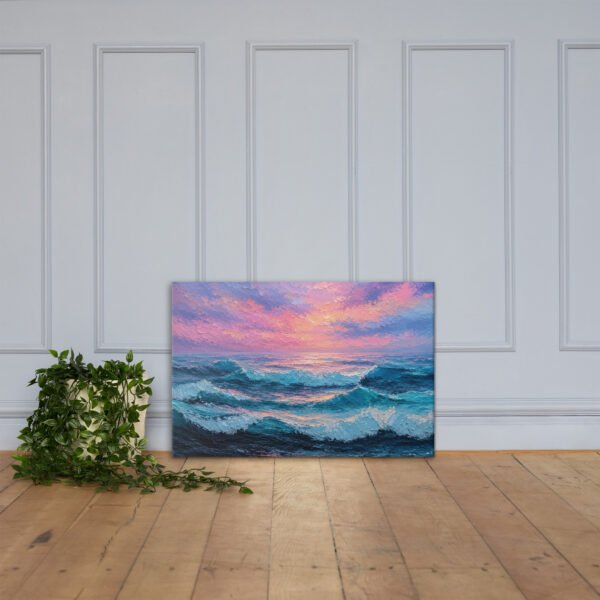 Moody Purple Sunset Beach Artwork |  Wave Impasto Canvas Painting - Image 3