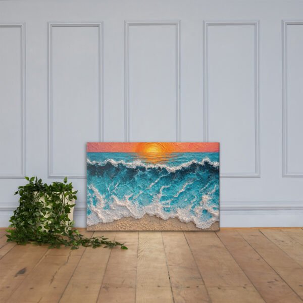 Vibrant Ocean Sunset Canvas Print –  Wave Impasto Coastal Wall Decor - Image 3