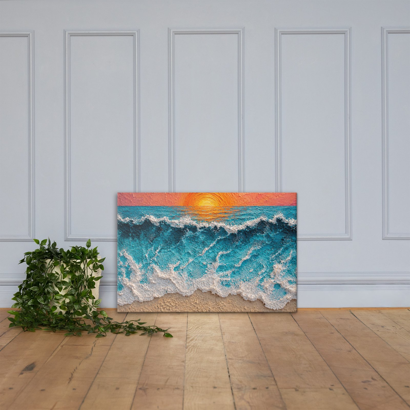 Vibrant Ocean Sunset Canvas Print –  Wave Impasto Coastal Wall Decor - Image 3