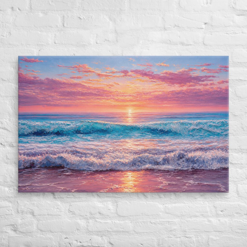 Coastal Impasto Sunset Beach Painting | Canvas Art Print