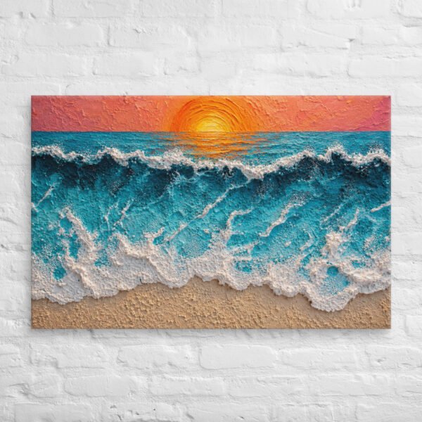 Vibrant Ocean Sunset Canvas Print –  Wave Impasto Coastal Wall Decor - Image 11