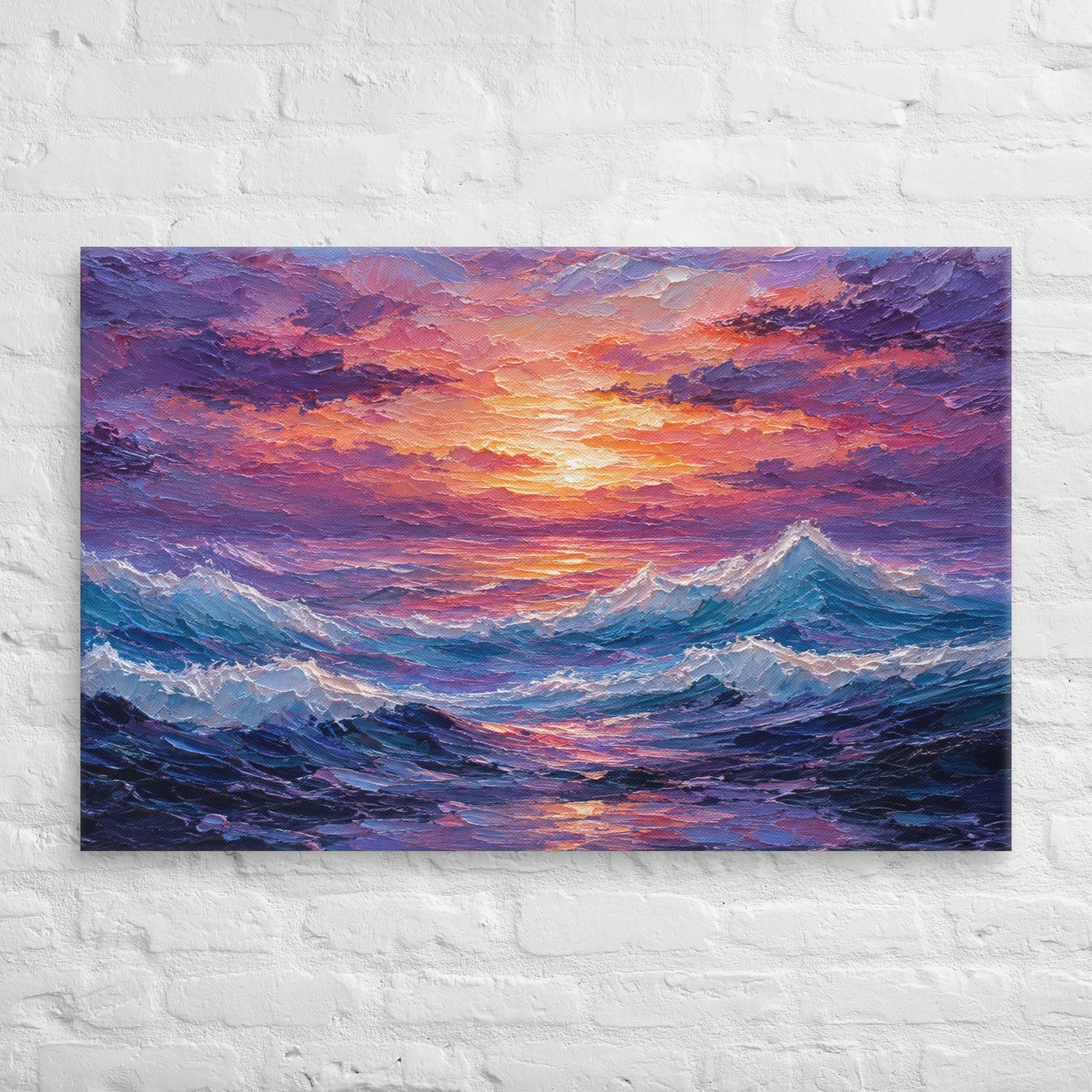 Purple Sunset Ocean Waves Canvas Wall Art – Impasto Dramatic Seascape Painting - Image 10