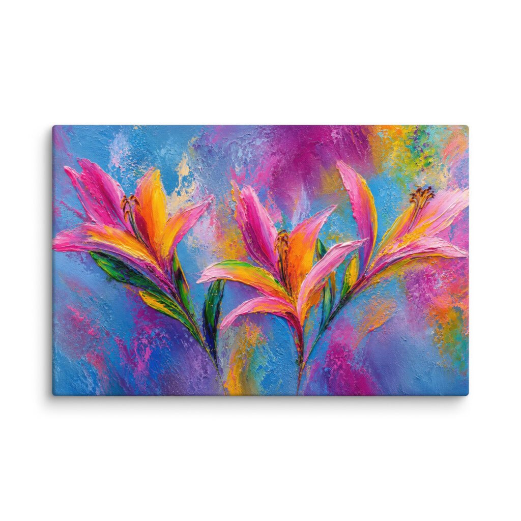 Vibrant Pink & Orange Lily Canvas Print | Abstract Floral Wall Decor