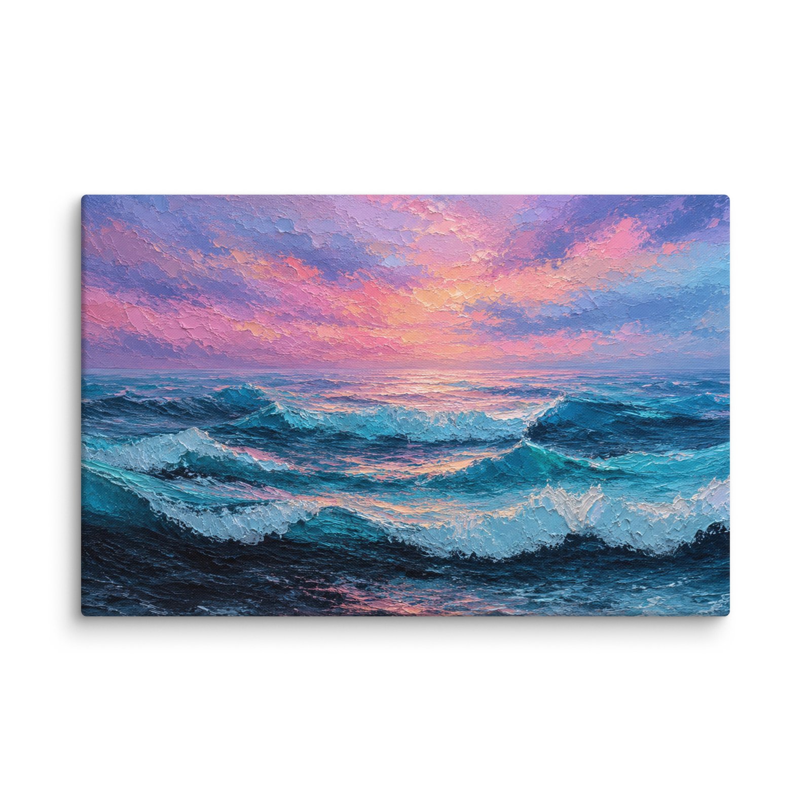 Moody Purple Sunset Beach Artwork |  Wave Impasto Canvas Painting - Image 2