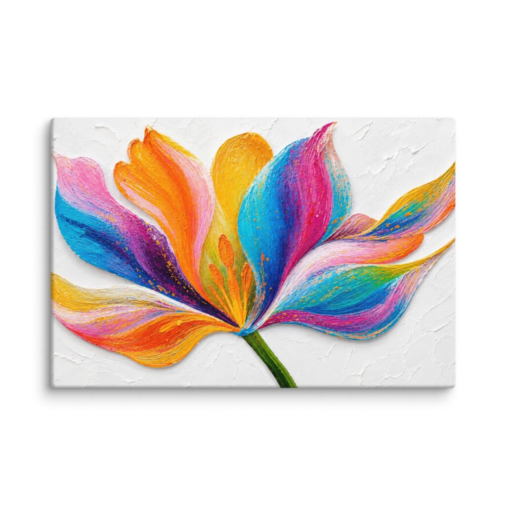 Vibrant Multicolored Flower Painting Printable | Minimal White Background Wall Art