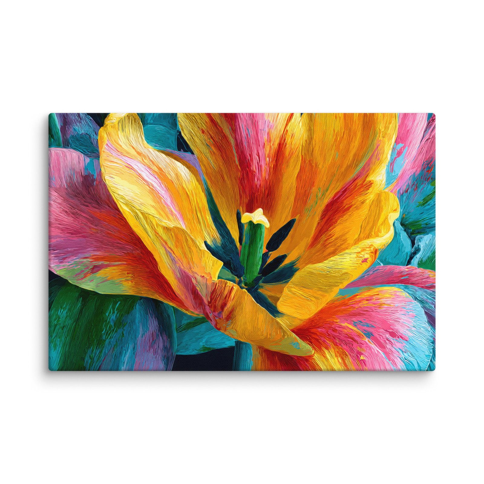 Bright Yellow & Pink Tulip Wall Art Printable | Floral Canvas Print - Image 2