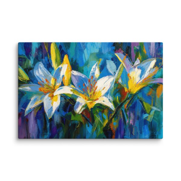 Vibrant Blue Lily Bloom Canvas Art | Colorful Impasto Floral Wall Decor - Image 2