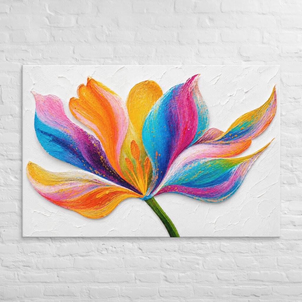 Vibrant Multicolored Flower Painting Printable | Minimal White Background Wall Art