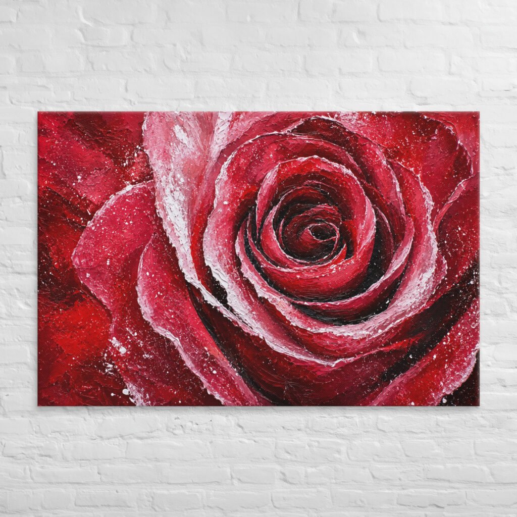 Red Rose Wall Art Printable | Deep Crimson Impasto Painting