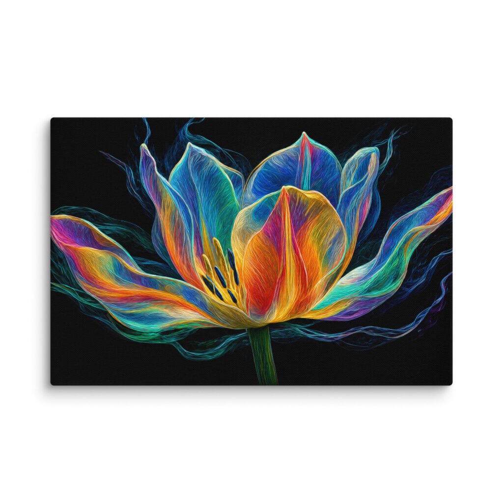 Glowing Neon Lotus Wall Art Printable | Electric Floral Canvas Print