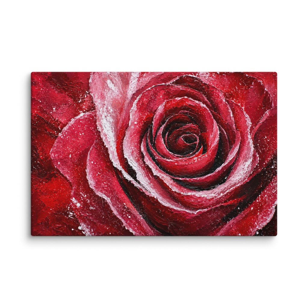 Red Rose Wall Art Printable | Deep Crimson Impasto Painting